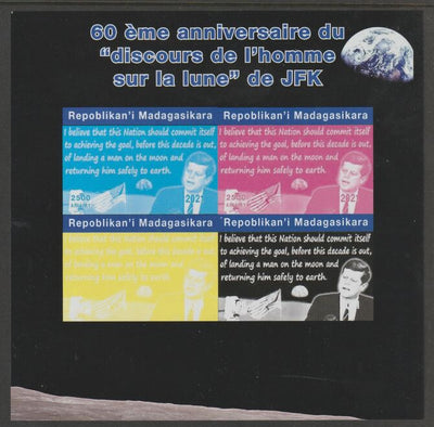 Madagascar 2021 60th Anniversary of JFK's Man on the Moon speech, #2 imperf sheetlet containing 4 values unmounted mint. Note this item is privately produced and is offered purely on its thematic appeal