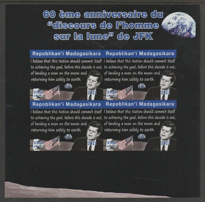 Madagascar 2021 60th Anniversary of JFK's Man on the Moon speech, #4 imperf sheetlet containing 4 values unmounted mint. Note this item is privately produced and is offered purely on its thematic appeal