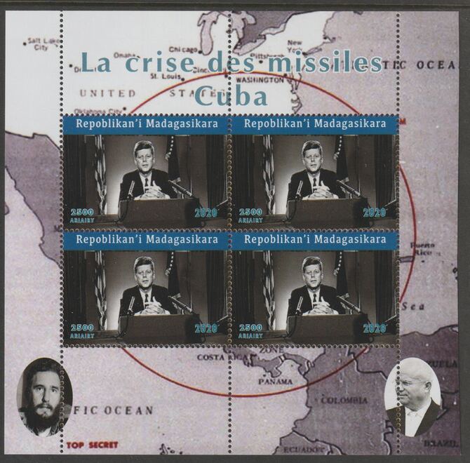 Madagascar 2020 Cuba Missile Crisis #1 perf sheetlet containing 4 values unmounted mint. Note this item is privately produced and is offered purely on its thematic appeal