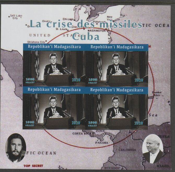 Madagascar 2020 Cuba Missile Crisis #1 imperf sheetlet containing 4 values unmounted mint. Note this item is privately produced and is offered purely on its thematic appeal