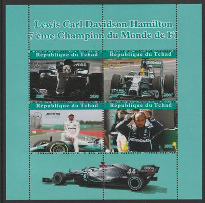 Chad 2020 Lewis Hamilton F1 Champion perf sheetlet containing 4 values unmounted mint. Note this item is privately produced and is offered purely on its thematic appeal
