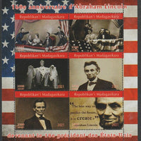 Madagascar 2021 160th Anniversary of Inauguration of Abraham Lincoln perf sheetlet containing 6 values unmounted mint. Note this item is privately produced and is offered purely on its thematic appeal