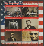 Madagascar 2021 160th Anniversary of Inauguration of Abraham Lincoln perf sheetlet containing 6 values unmounted mint. Note this item is privately produced and is offered purely on its thematic appeal