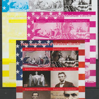 Madagascar 2021 160th Anniversary of Inauguration of Abraham Lincoln imperf sheetlet containing 6 values - the set of 5 imperf progressive proofs comprising the 4 individual colours plus all 4-colour composite, unmounted mint