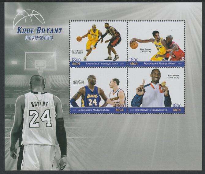 Madagascar 2020 Kobe Bryant - Basketball perf sheet containing four values unmounted mint