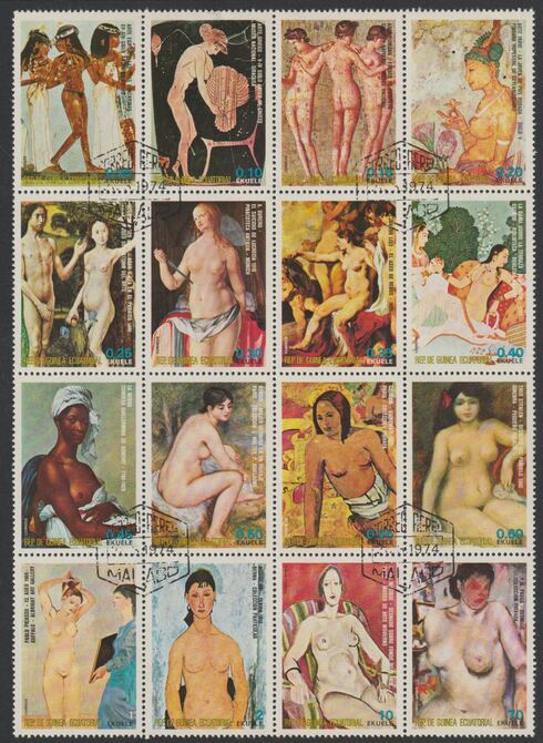 Equatorial Guinea 1974 Paintings of Nudes perf set of 16 values fine used