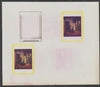 Oman 1972 Classic Paintings imperf proof #7 containing two partial impressions of 3b The Pantry by Pieter de Hooch plus a partial impression of 4b An Oriental by Rembrandt most unusual