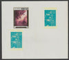 Oman 1972 Classic Paintings imperf proof #10 containing two partial impressions of 2r The Nightwatch by Rembrandt, plus a partial impression of 6b Jeremiah Lamenting the Destruction of Jerusalem by Rembrandtmost unusual