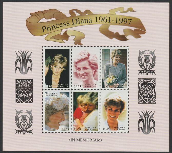 Antigua 1998 Princess Diana In Memoriam perf sheetlet containing 6 values unmounted mint  SG MS2585b