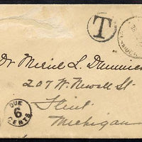 Bermuda 1927 underpaid cover to USA bearing Caravelle 1d with T in circle & 6 Cents Due marks