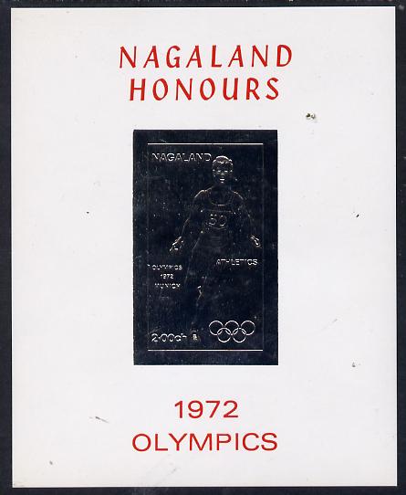 Nagaland 1972 Olympics (Athletics) 2ch value imperf in silver on glossy card