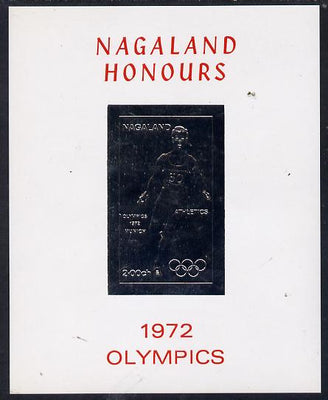 Nagaland 1972 Olympics (Athletics) 2ch value imperf in silver on glossy card