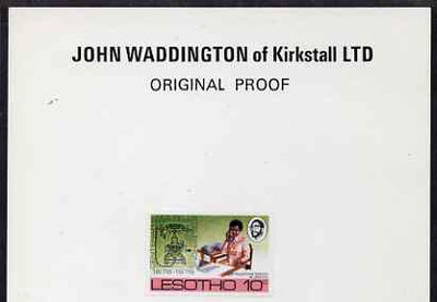 Lesotho 1976 Telephone Centenary 10c imperf proof as issued stamp on John Waddington card endorsed 'Original Proof' fine and rare as SG 319