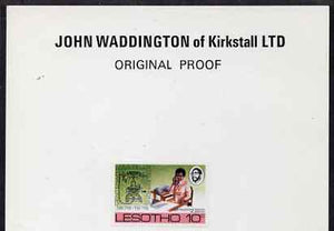 Lesotho 1976 Telephone Centenary 10c imperf proof as issued stamp on John Waddington card endorsed 'Original Proof' fine and rare as SG 319