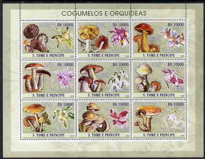St Thomas & Prince Islands 2008 Mushrooms & Orchids perf sheetlet containing 9 values unmounted mint