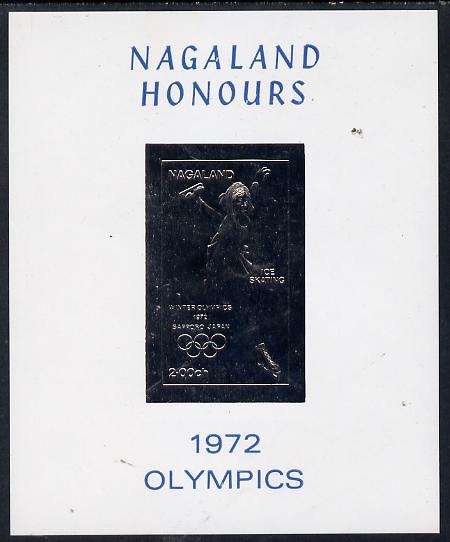 Nagaland 1972 Olympics (Ice Skating) 2ch value imperf in silver on glossy card