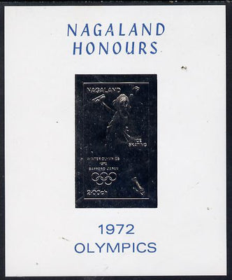 Nagaland 1972 Olympics (Ice Skating) 2ch value imperf in silver on glossy card