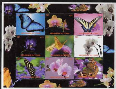 Chad 2008 Butterflies & Orchids perf sheetlet containing set of 9 values unmounted mint. Note this item is privately produced and is offered purely on its thematic appeal.