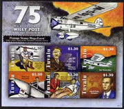 Tuvalu 2008 75th Anniversary of Wiley Post (aviator) perf sheetlet containing 6 values unmounted mint