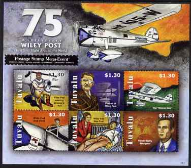 Tuvalu 2008 75th Anniversary of Wiley Post (aviator) perf sheetlet containing 6 values unmounted mint