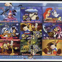 Benin 2008 Beijing Olympics - Disney's Bambi, Pinocchio etc perf sheetlet containing 8 values plus label unmounted mint. Note this item is privately produced and is offered purely on its thematic appeal