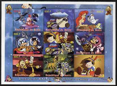 Benin 2008 Beijing Olympics - Disney's Bambi, Pinocchio etc perf sheetlet containing 8 values plus label unmounted mint. Note this item is privately produced and is offered purely on its thematic appeal