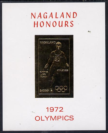 Nagaland 1972 Olympics (Athletics) 2ch value imperf in gold on glossy card