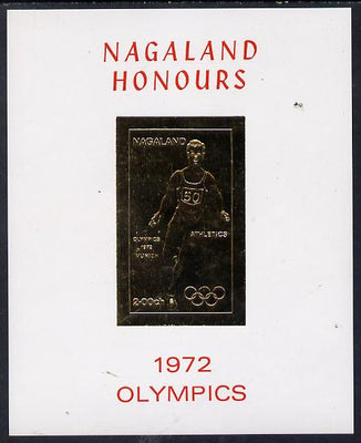 Nagaland 1972 Olympics (Athletics) 2ch value imperf in gold on glossy card