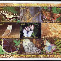 Chad 2008 Butterflies & Owls perf sheetlet containing 9 values unmounted mint