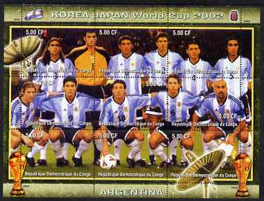 Congo 2002 Korea Japan World Cup Football Teams - Argentina perf composite sheetlet containing 9 values unmounted mint. Note this item is privately produced and is offered purely on its thematic appeal