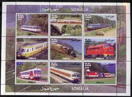 Somalia 2000 Modern Trains perf sheetlet containing set of 9 values unmounted mint