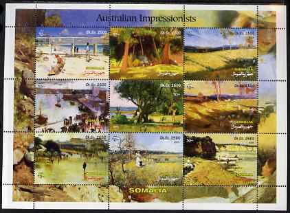 Somalia 2001 Australian Impressionists perf sheetlet containing set of 9 values unmounted mint. Note this item is privately produced and is offered purely on its thematic appeal