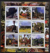 Somaliland 2002 Steam Trains #1 perf sheetlet containing set of 9 values each with Scout Logo unmounted mint