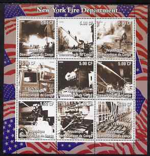 Congo 2002 New York Fire,Department perf sheetlet containing 9 values, unmounted mint. Note this item is privately produced and is offered purely on its thematic appeal