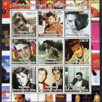 Congo 2002 25th Death Anniversary of Elvis Presley #2 perf sheetlet containing 9 values unmounted mint. Note this item is privately produced and is offered purely on its thematic appeal