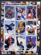 Congo 2002 Salt Lake City Olympics - USA Gold perf sheetlet containing 9 values unmounted mint. Note this item is privately produced and is offered purely on its thematic appeal