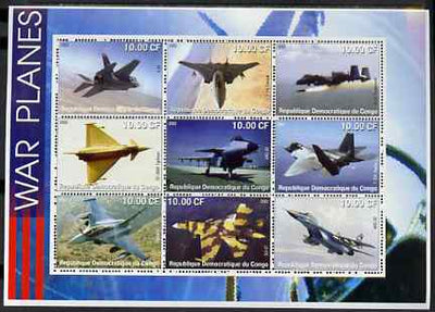 Congo 2002 War Planes perf sheetlet containing set of 9 values unmounted mint. Note this item is privately produced and is offered purely on its thematic appeal