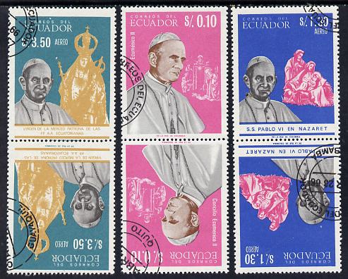 Ecuador 1966 Pope Paul VI cto set of 3 in tete-beche pairs