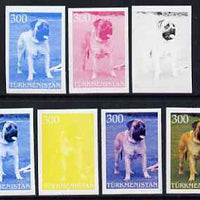 Turkmenistan 2000 Dogs - Bull Mastiff imperf set of 7 progressive proofs comprising the 4 individual colours plus 2, 3 and all 4-colour composites unmounted mint