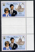 Anguilla 1981 Royal Wedding 50c vert gutter pair with double black (from uncut booklet pane sheet) as SG 468ab
