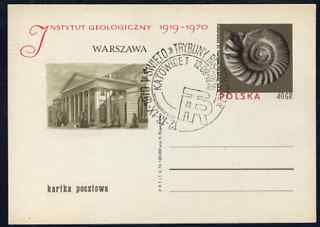 Poland 1970 Institute of Geology 40gr p/stat card showing an ammonite used with pictorial cancel