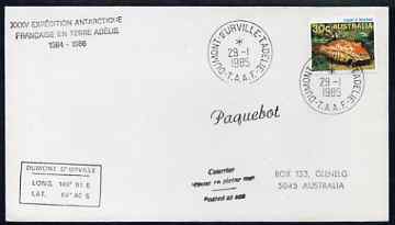 Australia used in French Southern & Antarctic Territories 1985 Paquebot cover carried on Dumont D'Urville for 35th Antarctic Expedition, with paquebot and ship's cachets