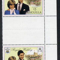 Booklet - Anguilla 1981 Royal Wedding $3 vert gutter pair with double black (from uncut booklet pane sheet) as SG 469ab