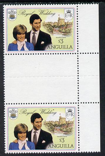 Booklet - Anguilla 1981 Royal Wedding $3 vert gutter pair with double black (from uncut booklet pane sheet) as SG 469ab