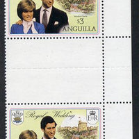 Anguilla 1981 Royal Wedding $3 vert gutter pair with double black (from uncut booklet pane sheet) as SG 469ab
