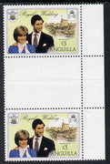 Anguilla 1981 Royal Wedding $3 vert gutter pair with double black (from uncut booklet pane sheet) as SG 469ab