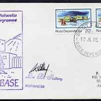 Ross Dependency 1985 cover with Scott Base cancel & New Zealand Antarctic Research Programme, Scott Base cachet showing a Penguin in violet, signed by Leo Slattery, Postmaster