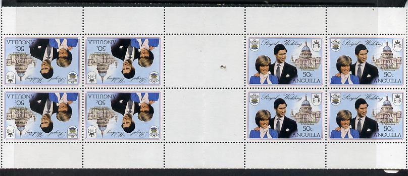 Anguilla 1981 Royal Wedding 50c two uncut booklet panes of 4 in horiz tete-beche format each with double black (as SG 468ab)