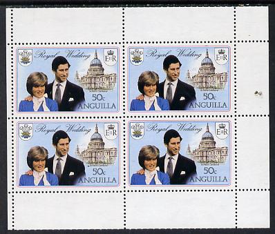 Anguilla 1981 Royal Wedding two 50c booklet panes of 4 each with double black showing wmks sideways and sideways inverted (as SG 468ab)