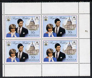 Anguilla 1981 Royal Wedding two 50c booklet panes of 4 each with double black showing wmks sideways and sideways inverted (as SG 468ab)